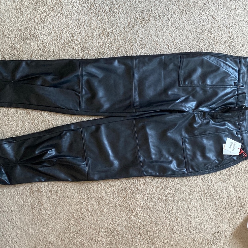 Open edit black faux leather pants
